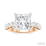 1 1/3 Ctw Princess Shape Princess and Round Cut Diamond Semi-Mount Engagement Ring in 14K Rose and White Gold
