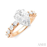 7/8 Ctw Pear Shape Oval and Round Cut Diamond Semi-Mount Engagement Ring in 14K Rose and White Gold