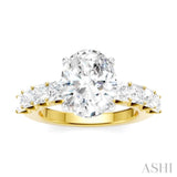 1 1/3 Ctw Oval Shape Princess and Round Cut Diamond Semi-Mount Engagement Ring in 14K Yellow and White Gold