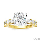 1 1/3 Ctw Round Shape Emerald and Round Cut Diamond Semi-Mount Engagement Ring in 14K Yellow and White Gold