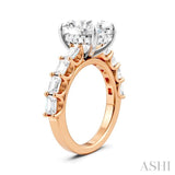 1 1/3 Ctw Oval Shape Emerald and Round Cut Diamond Semi-Mount Engagement Ring in 14K Rose and White Gold