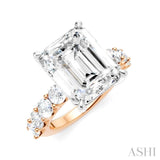 1 1/3 Ctw Emerald Shape Round Cut Diamond Semi-Mount Engagement Ring in 14K Rose and White Gold