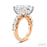 1 1/3 Ctw Emerald Shape Round Cut Diamond Semi-Mount Engagement Ring in 14K Rose and White Gold