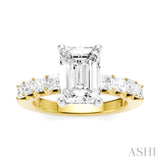 7/8 Ctw Emerald Shape Princess and Round Cut Diamond Semi-Mount Engagement Ring in 14K Yellow and White Gold