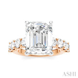 1 1/3 Ctw Emerald Shape Round Cut Diamond Semi-Mount Engagement Ring in 14K Rose and White Gold