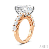 1 1/3 Ctw Emerald Shape Round Cut Diamond Semi-Mount Engagement Ring in 14K Rose and White Gold