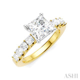 7/8 Ctw Princess Shape Princess and Round Cut Diamond Semi-Mount Engagement Ring in 14K Yellow and White Gold