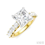 1 1/3 Ctw Princess Shape Princess and Round Cut Diamond Semi-Mount Engagement Ring in 14K Yellow and White Gold