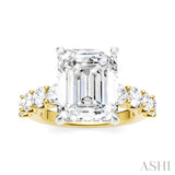 1 1/3 Ctw Emerald Shape Round Cut Diamond Semi-Mount Engagement Ring in 14K Yellow and White Gold