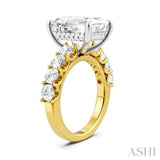1 1/3 Ctw Emerald Shape Round Cut Diamond Semi-Mount Engagement Ring in 14K Yellow and White Gold