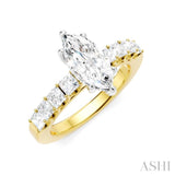 7/8 Ctw Marquise Shape Princess and Round Cut Diamond Semi-Mount Engagement Ring in 14K Yellow and White Gold