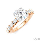 7/8 Ctw Round Shape Emerald and Round Cut Diamond Semi-Mount Engagement Ring in 14K Rose and White Gold