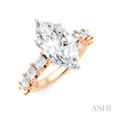 1 1/3 Ctw Marquise Shape Emerald and Round Cut Diamond Semi-Mount Engagement Ring in 14K Rose and White Gold