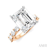 1 1/3 Ctw Emerald Shape Oval and Round Cut Diamond Semi-Mount Engagement Ring in 14K Rose and White Gold
