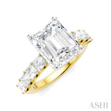 1 1/3 Ctw Emerald Shape Princess and Round Cut Diamond Semi-Mount Engagement Ring in 14K Yellow and White Gold