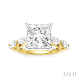 1 Ctw Princess Shape Marquise and Round Cut Diamond Semi-Mount Engagement Ring in 14K Yellow and White Gold