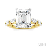 1 Ctw Emerald Shape Marquise and Round Cut Diamond Semi-Mount Engagement Ring in 14K Yellow and White Gold