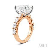 1 1/3 Ctw Princess Shape Oval and Round Cut Diamond Semi-Mount Engagement Ring in 14K Rose and White Gold