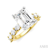 1 1/3 Ctw Emerald Shape Oval and Round Cut Diamond Semi-Mount Engagement Ring in 14K Yellow and White Gold