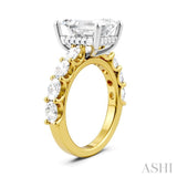 1 1/3 Ctw Emerald Shape Oval and Round Cut Diamond Semi-Mount Engagement Ring in 14K Yellow and White Gold