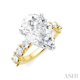 1 1/3 Ctw Pear Shape Oval and Round Cut Diamond Semi-Mount Engagement Ring in 14K Yellow and White Gold