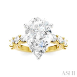 1 1/3 Ctw Pear Shape Oval and Round Cut Diamond Semi-Mount Engagement Ring in 14K Yellow and White Gold