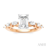3/4 Ctw Emerald Shape Marquise and Round Cut Diamond Semi-Mount Engagement Ring in 14K Rose and White Gold