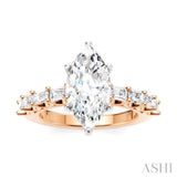 7/8 Ctw Marquise Shape Emerald and Round Cut Diamond Semi-Mount Engagement Ring in 14K Rose and White Gold