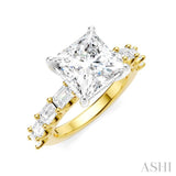 1 1/3 Ctw Princess Shape Emerald and Round Cut Diamond Semi-Mount Engagement Ring in 14K Yellow and White Gold