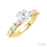 7/8 Ctw Round Shape Emerald and Round Cut Diamond Semi-Mount Engagement Ring in 14K Yellow and White Gold