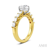 7/8 Ctw Round Shape Emerald and Round Cut Diamond Semi-Mount Engagement Ring in 14K Yellow and White Gold