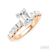 7/8 Ctw Emerald Shape Princess and Round Cut Diamond Semi-Mount Engagement Ring in 14K Rose and White Gold