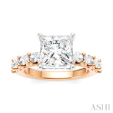 7/8 Ctw Princess Shape Oval and Round Cut Diamond Semi-Mount Engagement Ring in 14K Rose and White Gold