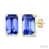 5X3 MM Octagon Shape Tanzanite Precious Stud Earrings in 14K Yellow Gold