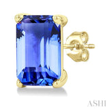 5X3 MM Octagon Shape Tanzanite Precious Stud Earrings in 14K Yellow Gold