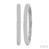 1 1/2 Ctw 3-Row Pave Set Round Cut Diamond Fashion Hoop Earrings in 14K White Gold