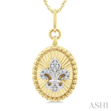 1/20 Ctw Fleur De Lis Motif Fluted Medallion Round Cut Diamond Pirouette Fashion Pendant With Chain in 10K Yellow and White Gold