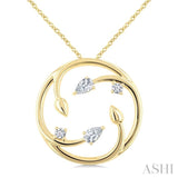1/4 Ctw Branched Leaf Pear and Round Cut Diamond Circle Fashion Pendant With Chain in 14K Yellow Gold