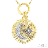 1/20 Ctw Fluted Medallion Crescent Moon & Star Charm Round Cut Diamond Pirouette Fashion Pendant With Chain in 10K Yellow and White Gold