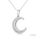 1/5 Ctw Spiral Textured Crescent Moon Round Cut Diamond Pirouette Fashion Pendant With Chain in 14K White Gold