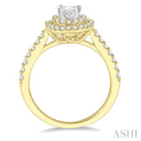 1/2 Ctw Diamond Ladies Engagement Ring with 1/4 Ct Oval Cut Center Stone in 14K Yellow and White Gold