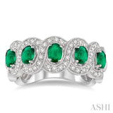 4x3 MM Oval Cut Emerald and 1/2 Ctw Round Cut Diamond Precious Band in 14K White Gold