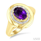 8X6 MM Oval Shape Amethyst and 1/20 Ctw Round Cut Diamond Semi-Precious Ring in Yellow Gold Vermeil
