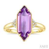 16X6 MM Evoque Gemstones Hexagon Shape Amethyst and 1/20 Ctw Round Cut Diamond Semi-Precious Ring in 10K Yellow Gold