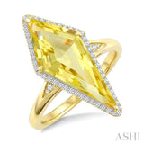 22X9 MM Kite Shape Lemon Quartz and 1/5 Ctw Round Cut Diamond Semi-Precious Ring in 14K Yellow Gold