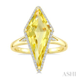 22X9 MM Kite Shape Lemon Quartz and 1/5 Ctw Round Cut Diamond Semi-Precious Ring in 14K Yellow Gold