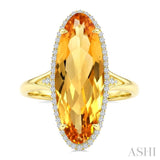 22X8 MM Evoque Gemstone Oval Shape Citrine and 1/5 Ctw Round Cut Diamond Semi-Precious Ring in 14K Yellow Gold