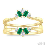 3X1.75 MM Baguette Cut Emerald and 1/6 Ctw Round Cut Diamond Precious Insert Ring in 14K Yellow Gold