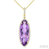 22X8 MM Evoque Gemstones Oval Shape Amethyst and 1/4 Ctw Round Cut Diamond Semi-Precious Pendant With Chain in 14K Yellow Gold