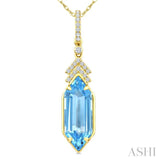 16X6 MM Evoque Gemstones Hexagon Shape Blue Topaz and 1/10 Ctw Round Cut Diamond Semi-Precious Pendant With Chain in 10K Yellow Gold